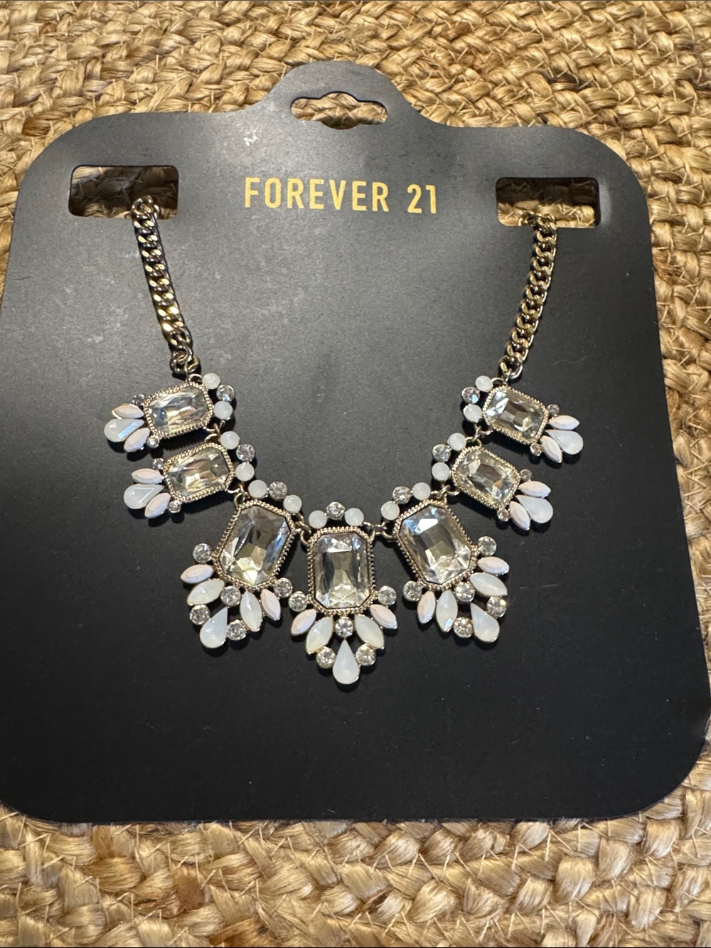 Forever 21 Gold and White Crystal Bib Necklace